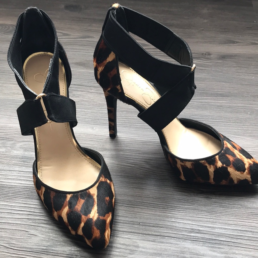 Calf hair leopard print heels
